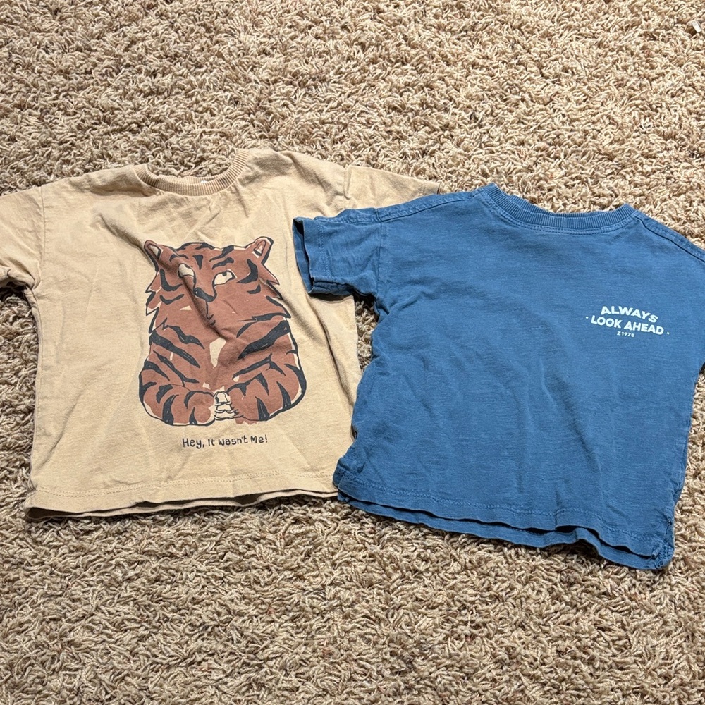 Zara Kids Beige Tiger Print & Blue Slogan Tees